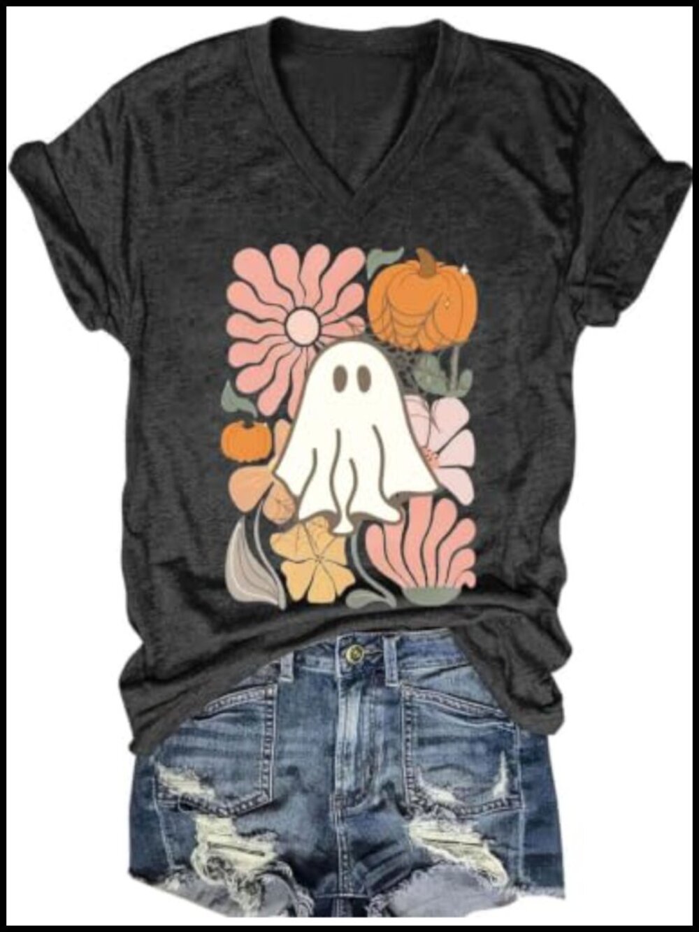 Women's V-Neck Floral Graphic Tee Shirt